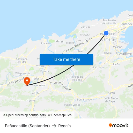 Peñacastillo (Santander) to Reocín map