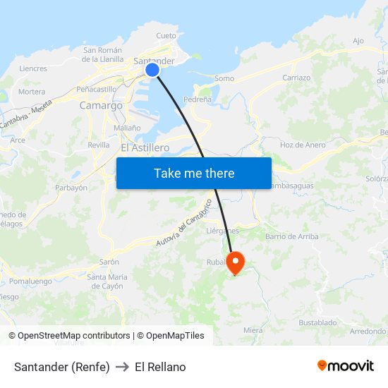 Santander (Renfe) to El Rellano map