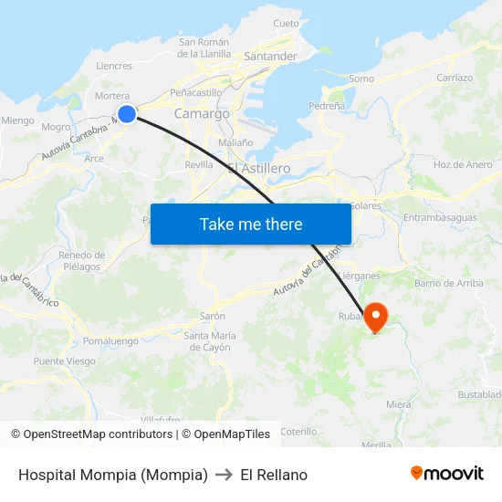 Hospital Mompia (Mompia) to El Rellano map