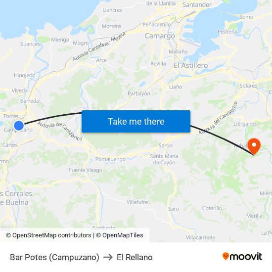 Bar Potes (Campuzano) to El Rellano map