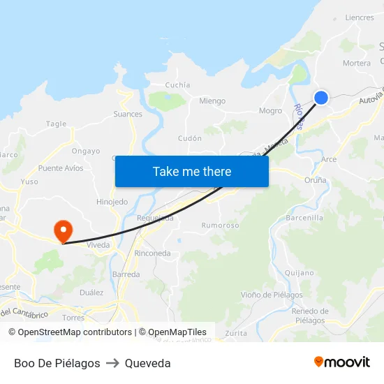 Boo De Piélagos to Queveda map