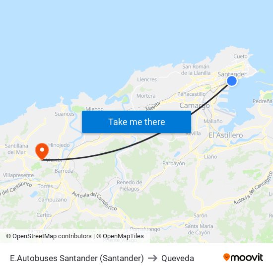 E.Autobuses Santander (Santander) to Queveda map