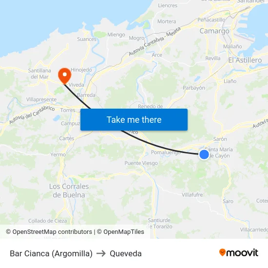 Bar Cianca (Argomilla) to Queveda map