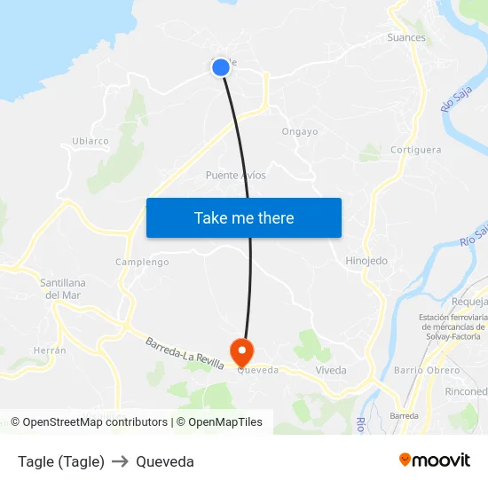 Tagle (Tagle) to Queveda map