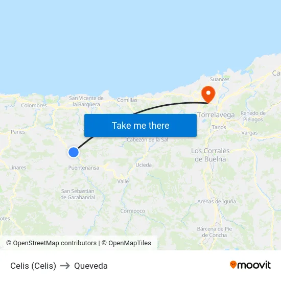 Celis (Celis) to Queveda map