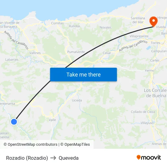 Rozadio (Rozadio) to Queveda map
