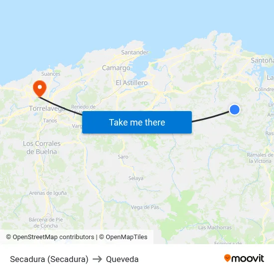 Secadura (Secadura) to Queveda map