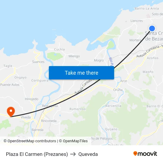 Plaza El Carmen (Prezanes) to Queveda map