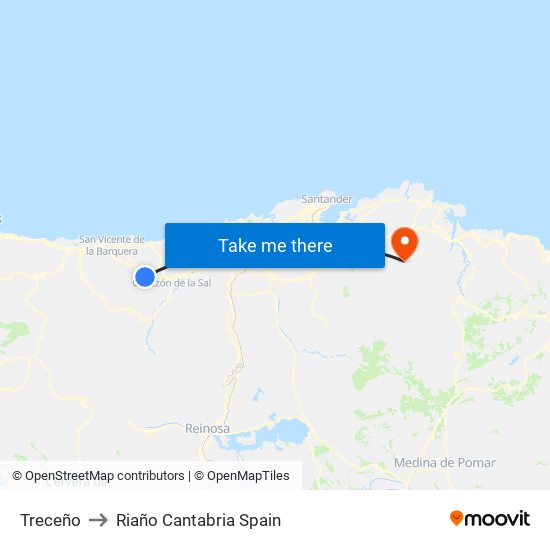 Treceño to Riaño Cantabria Spain map