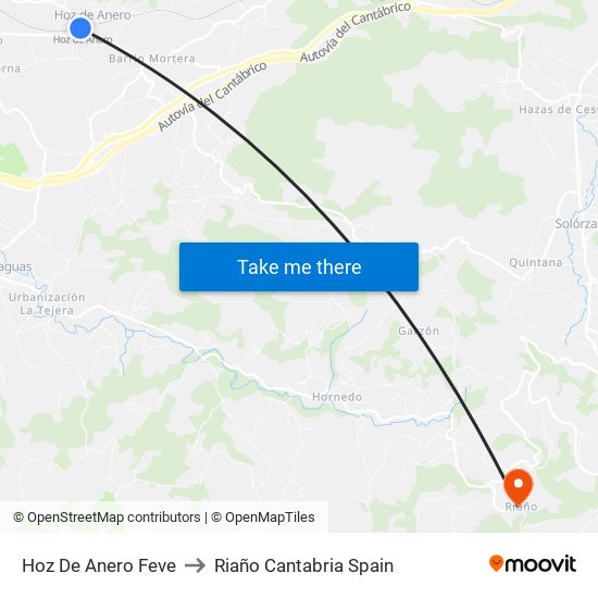 Hoz De Anero Feve to Riaño Cantabria Spain map