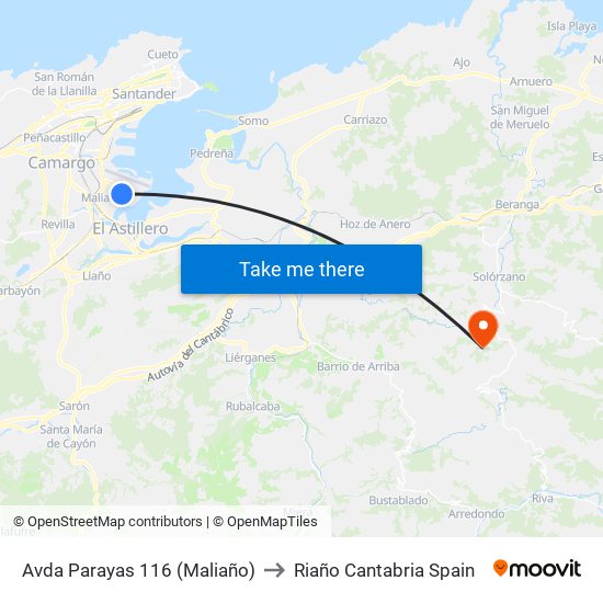 Avda Parayas 116 (Maliaño) to Riaño Cantabria Spain map