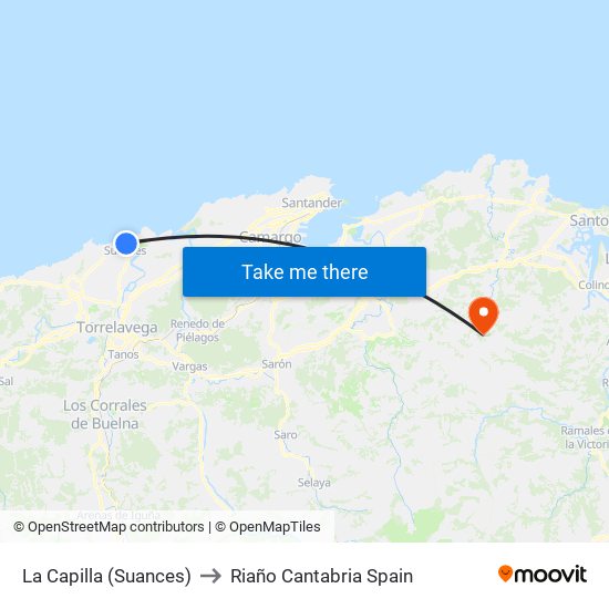 La Capilla (Suances) to Riaño Cantabria Spain map