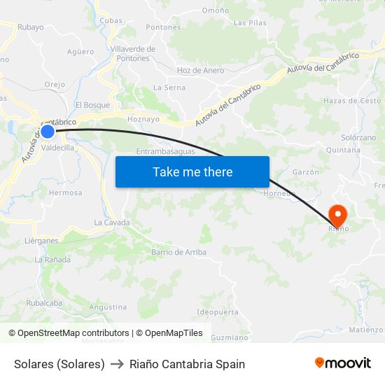 Solares (Solares) to Riaño Cantabria Spain map