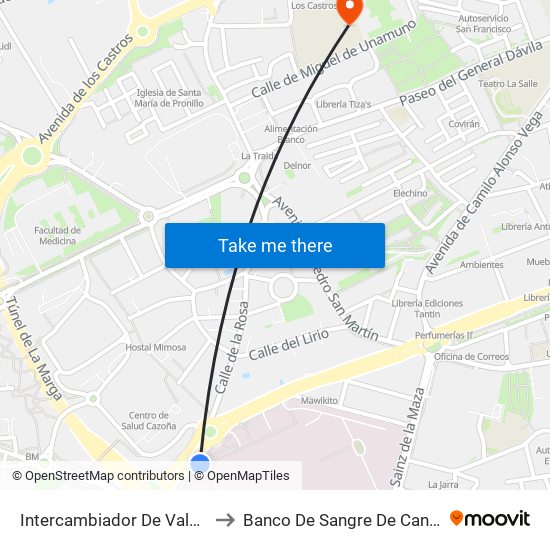 Intercambiador De Valdecilla to Banco De Sangre De Cantabria map