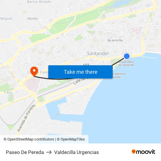 Paseo De Pereda to Valdecilla Urgencias map