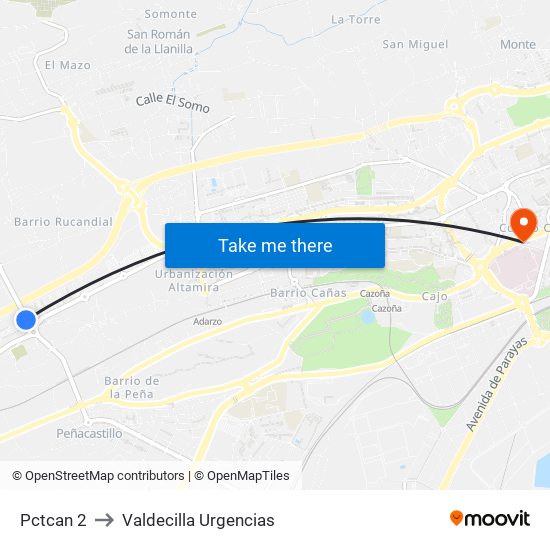 Pctcan 2 to Valdecilla Urgencias map