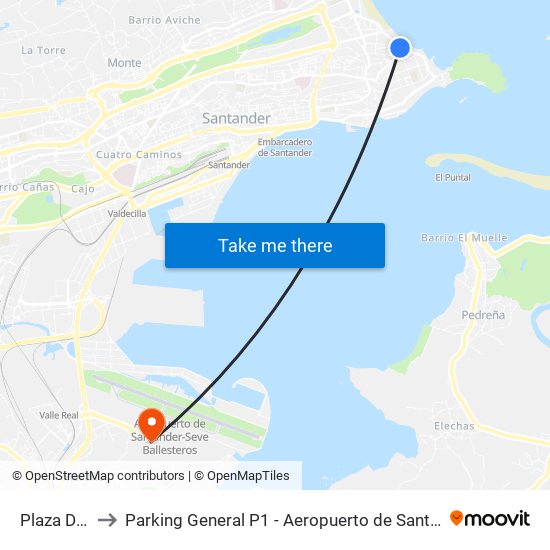 Plaza De Italia to Parking General P1 - Aeropuerto de Santander-Seve Ballesteros map