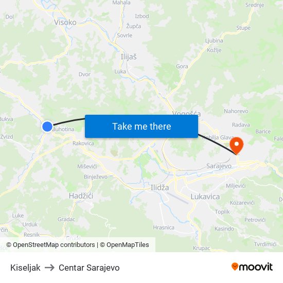 Kiseljak to Centar Sarajevo map