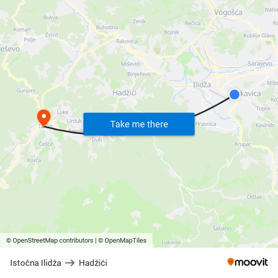 Istočna Ilidža to Istočna Ilidža map