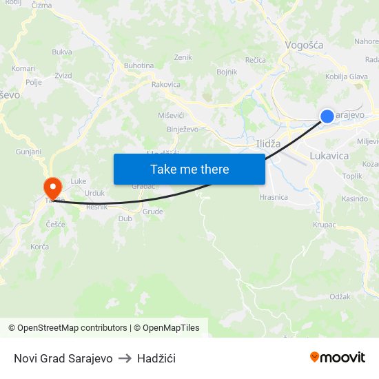Novi Grad Sarajevo to Hadžići map