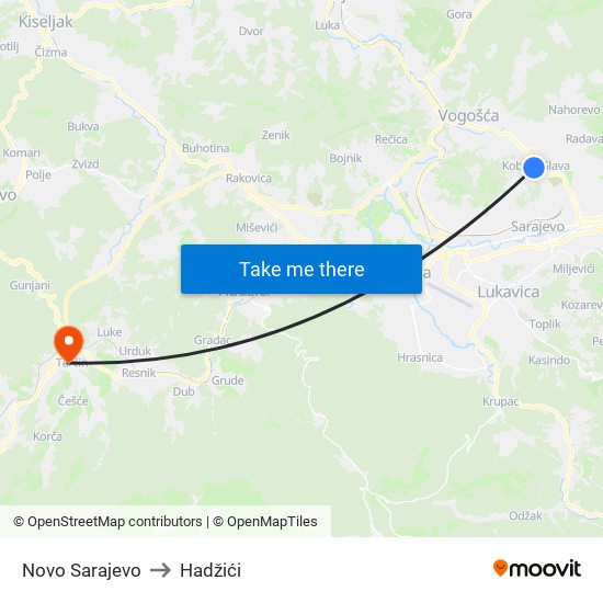 Novo Sarajevo to Hadžići map