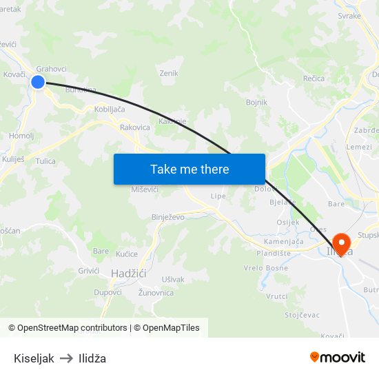 Kiseljak to Ilidža map