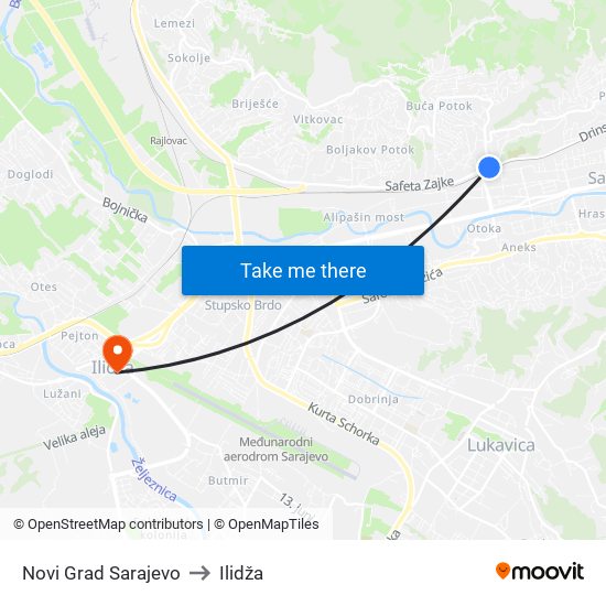 Novi Grad Sarajevo to Ilidža map