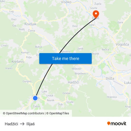 Hadžići to Ilijaš map