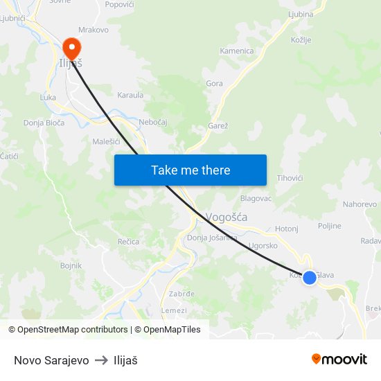 Novo Sarajevo to Ilijaš map