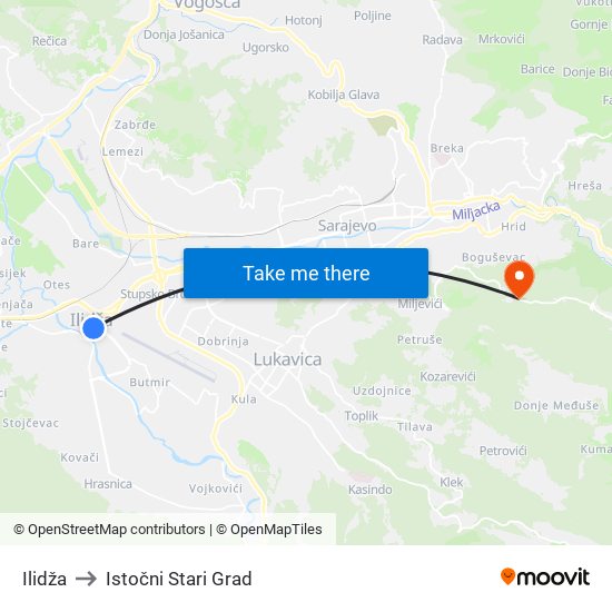 Ilidža to Istočni Stari Grad map