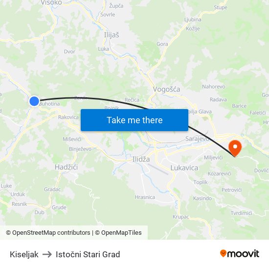 Kiseljak to Istočni Stari Grad map