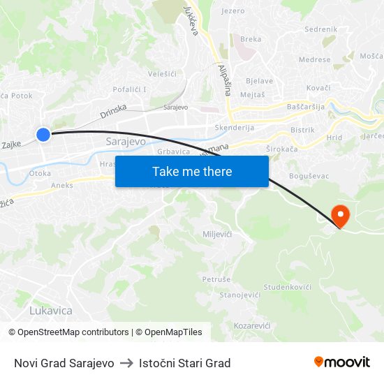 Novi Grad Sarajevo to Istočni Stari Grad map