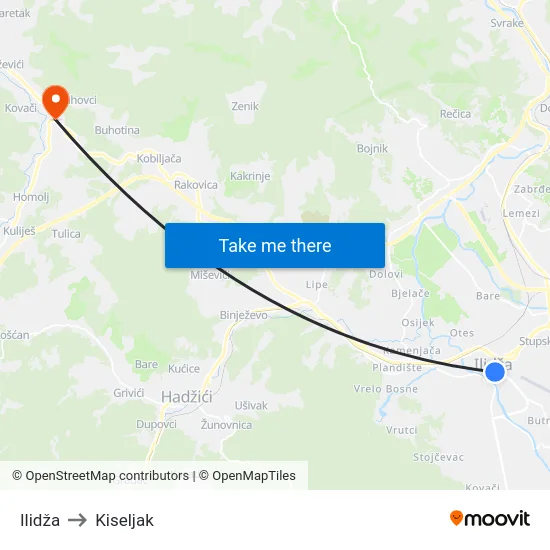 Ilidža to Kiseljak map