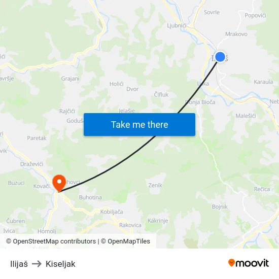 Ilijaš to Kiseljak map