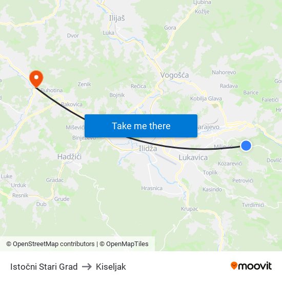 Istočni Stari Grad to Kiseljak map