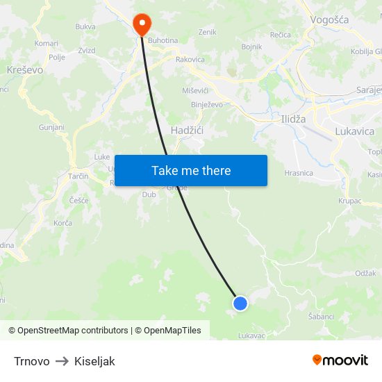 Trnovo to Kiseljak map