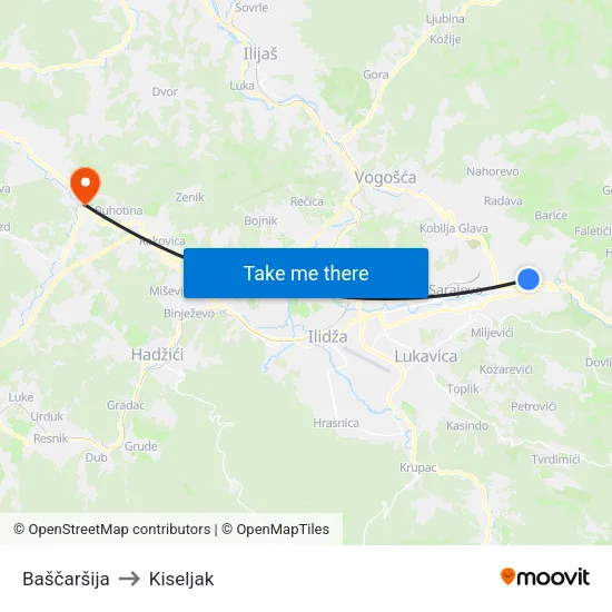 Baščaršija to Kiseljak map