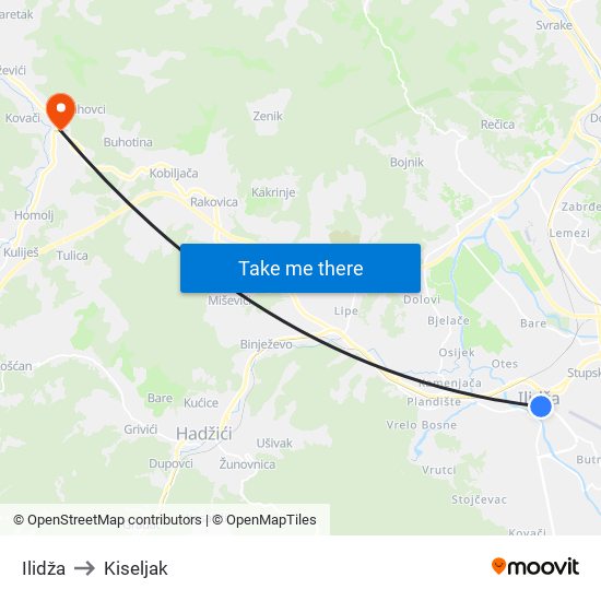 Ilidža to Kiseljak map