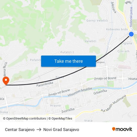 Centar Sarajevo to Novi Grad Sarajevo map