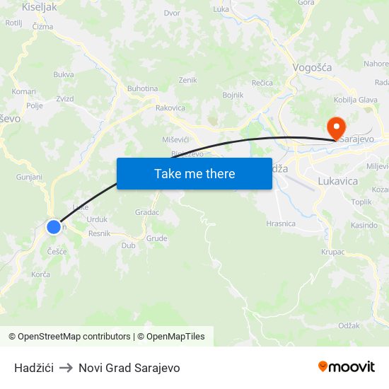 Hadžići to Novi Grad Sarajevo map