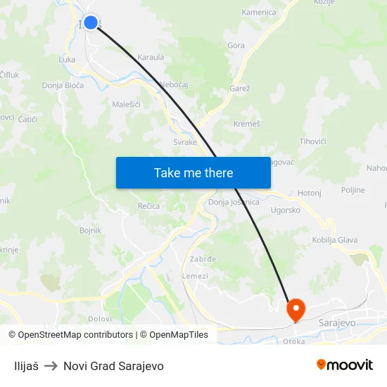 Ilijaš to Novi Grad Sarajevo map