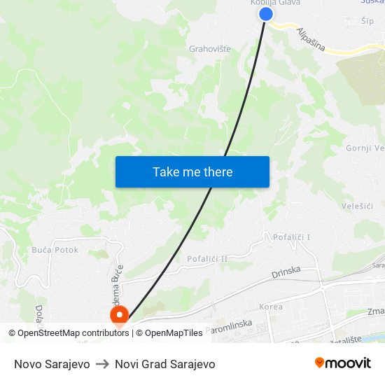 Novo Sarajevo to Novi Grad Sarajevo map