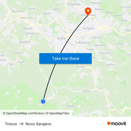 Trnovo to Novo Sarajevo map