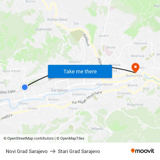 Novi Grad Sarajevo to Stari Grad Sarajevo map