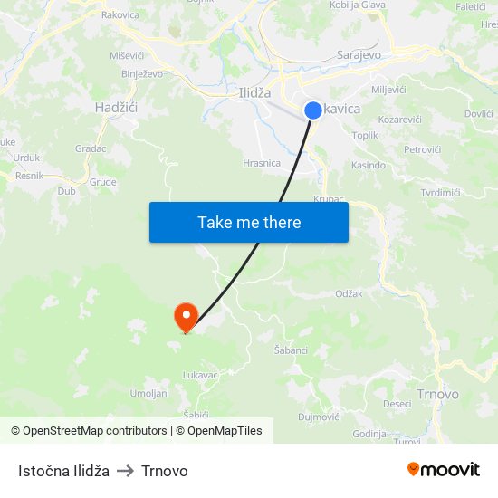 Istočna Ilidža to Trnovo map