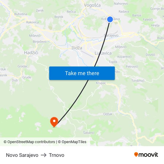 Novo Sarajevo to Trnovo map