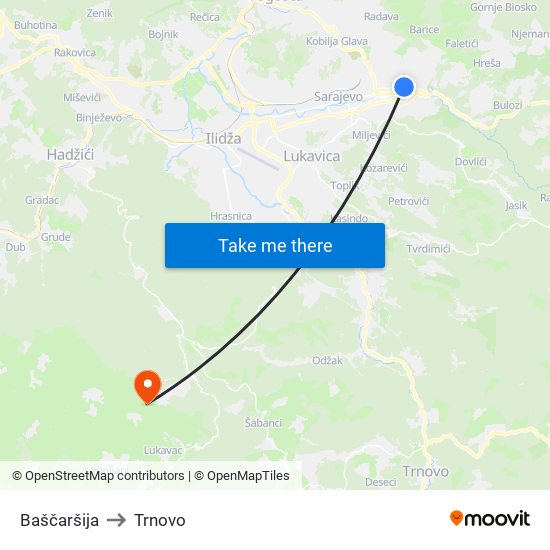 Baščaršija to Trnovo map