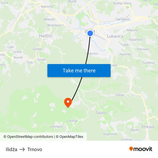 Ilidža to Trnovo map