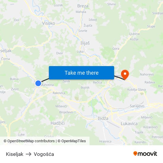 Kiseljak to Vogošća map