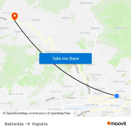 Baščaršija to Vogošća map